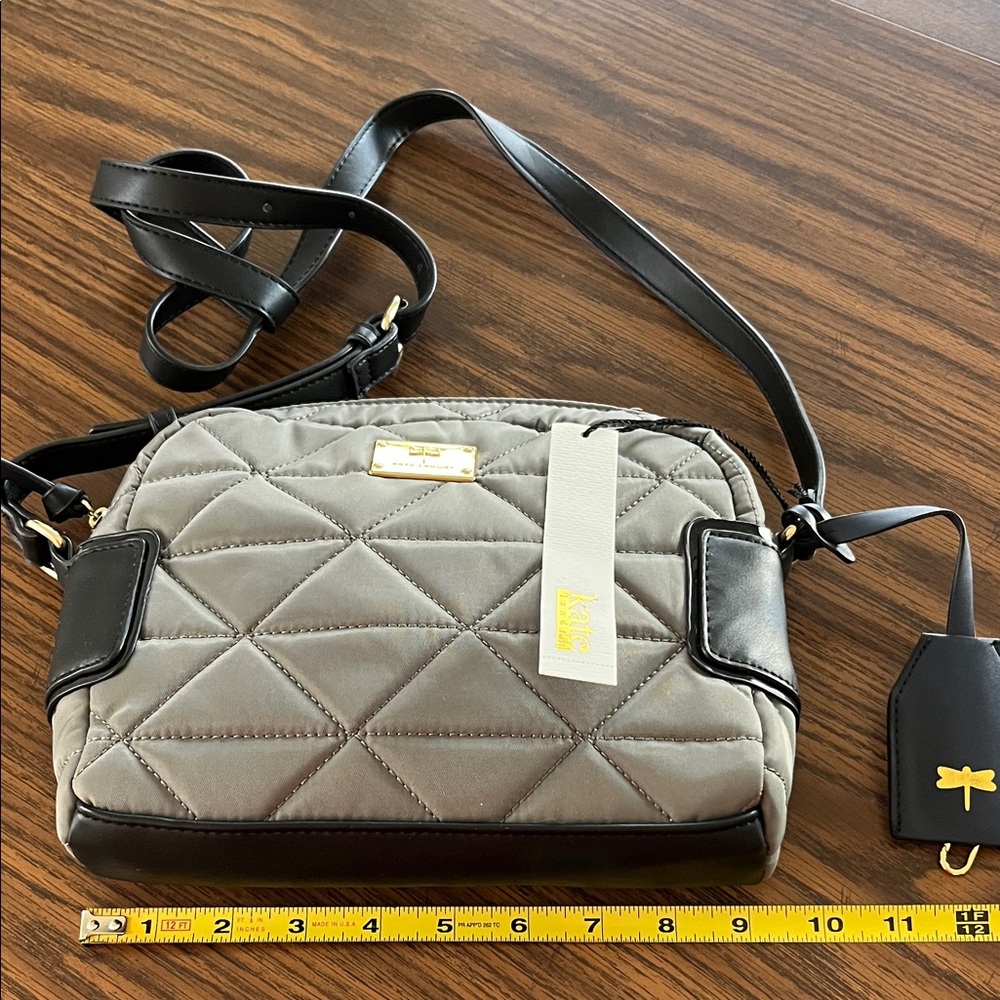 kate landry Quilted Gray Crossbody with Black Trim